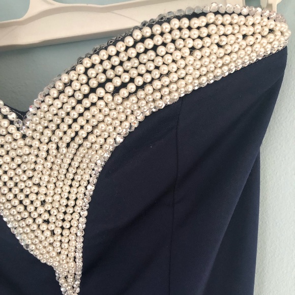 Strapless, semi-formal, navy blue cocktail dress - Picture 4 of 4